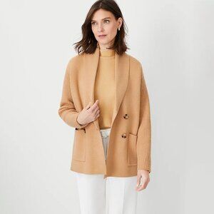 Ann Taylor Tan  Shawl Collar Double Breasted Sweater Jacket | S